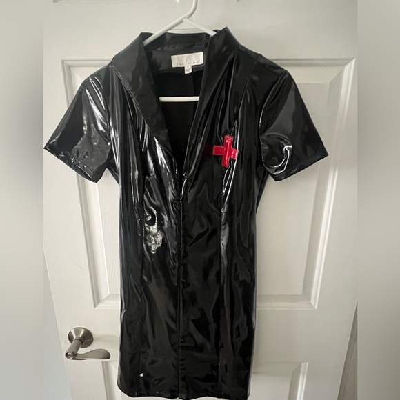 Fleur du Mal Shiny Black Vinyl Outfit with Red Detail - Picture 2 of 6